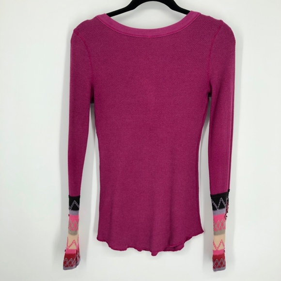 Free People Thermal Top Size M Purple Fitted Notch Neck Crochet Long Sleeve - Picture 10 of 16